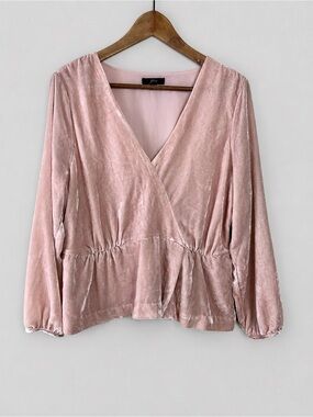 J Crew Blush Pink Velvet V-Neck Long Sleeve Peplum Blouse Size 16 Top